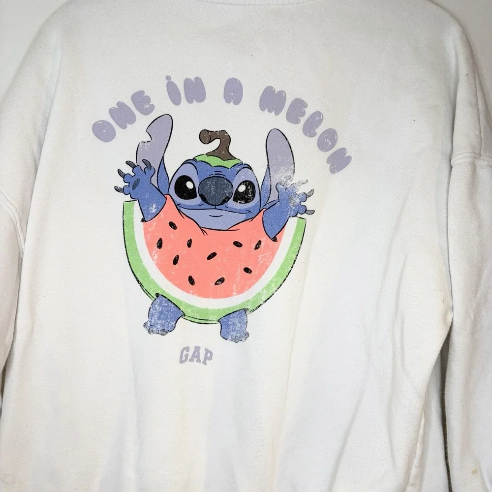GAP Kids x Disney Stitch Girls Crewneck Fleece Graphic Sweatshirt One in a Melon